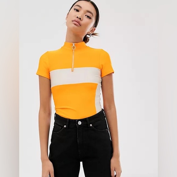 ASOS Monki Zip Neck Color Block Top - Picture 3 of 3